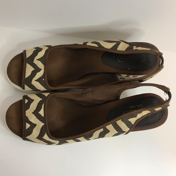 Coach Slingback Brown & Cream Zebra Print Sydney Wedges Sz 10 - Picture 4 of 13